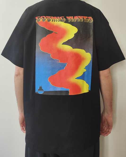 Houseum Records Black T-Shirt Cosmic Waves